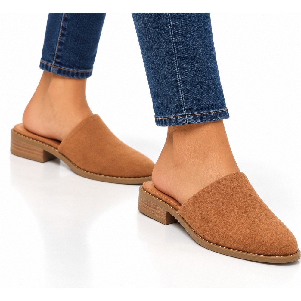 Universal Thread Rita Mule Flats Womens 6.5 Cognac Faux Suede Memory Foam NEW